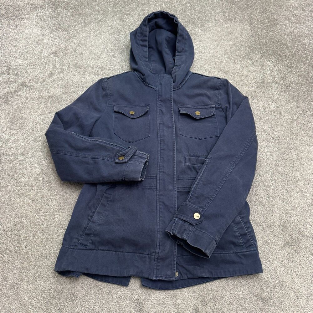 UGG Utility Parka Hoodie Jacket Womens Small Navy Blue Removable Faux Fur Liner